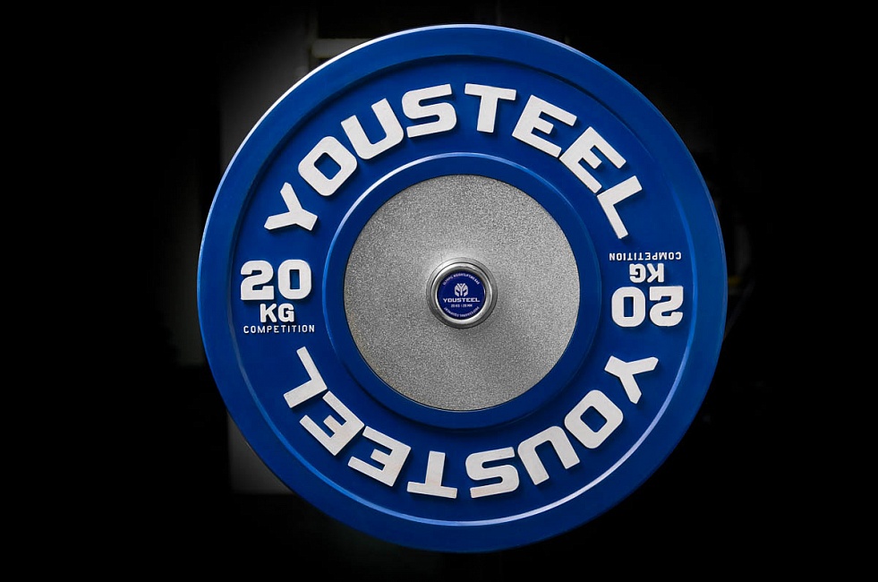 Диск 20кг каучуковый соревновательный YouSteel синий 981_650