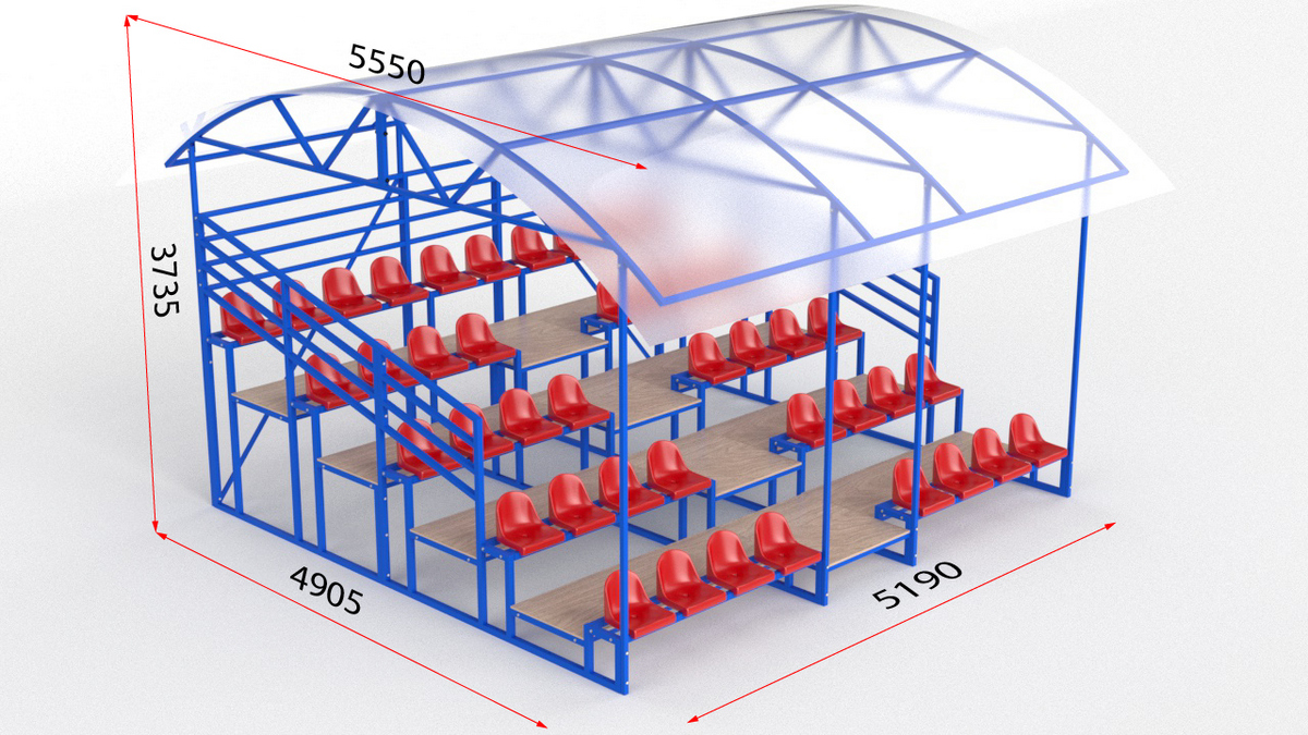 Трибуна с навесом, с ограждением, 5-ти рядная Glav 20.015 1200_675